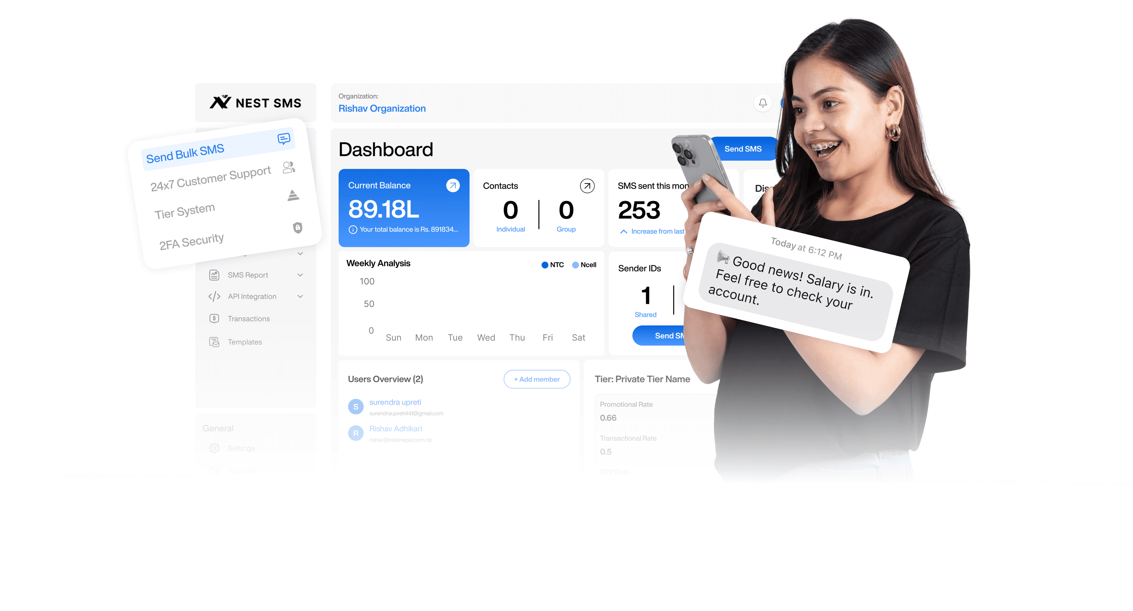 NewNest SMS Dashboard Preview